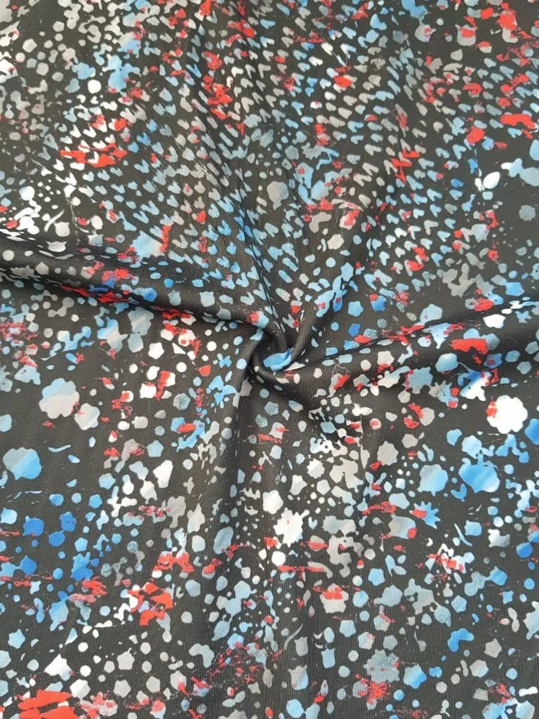 Estampado Abstracto Rojo Azul — Licra Estampada Aquerontex, Heredia Costa Rica